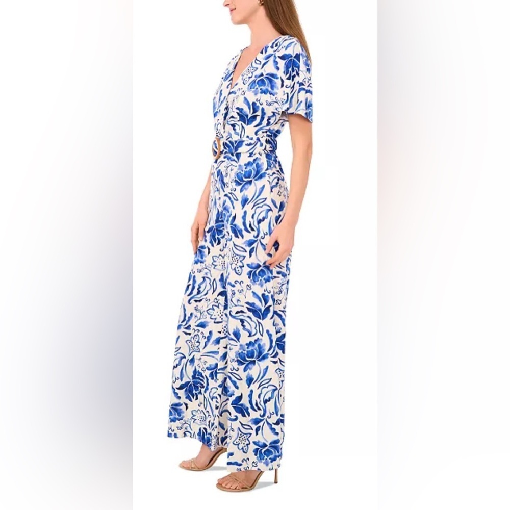 1.STATE Floral Blue and White Jumpsuit - Picture 4 of 9